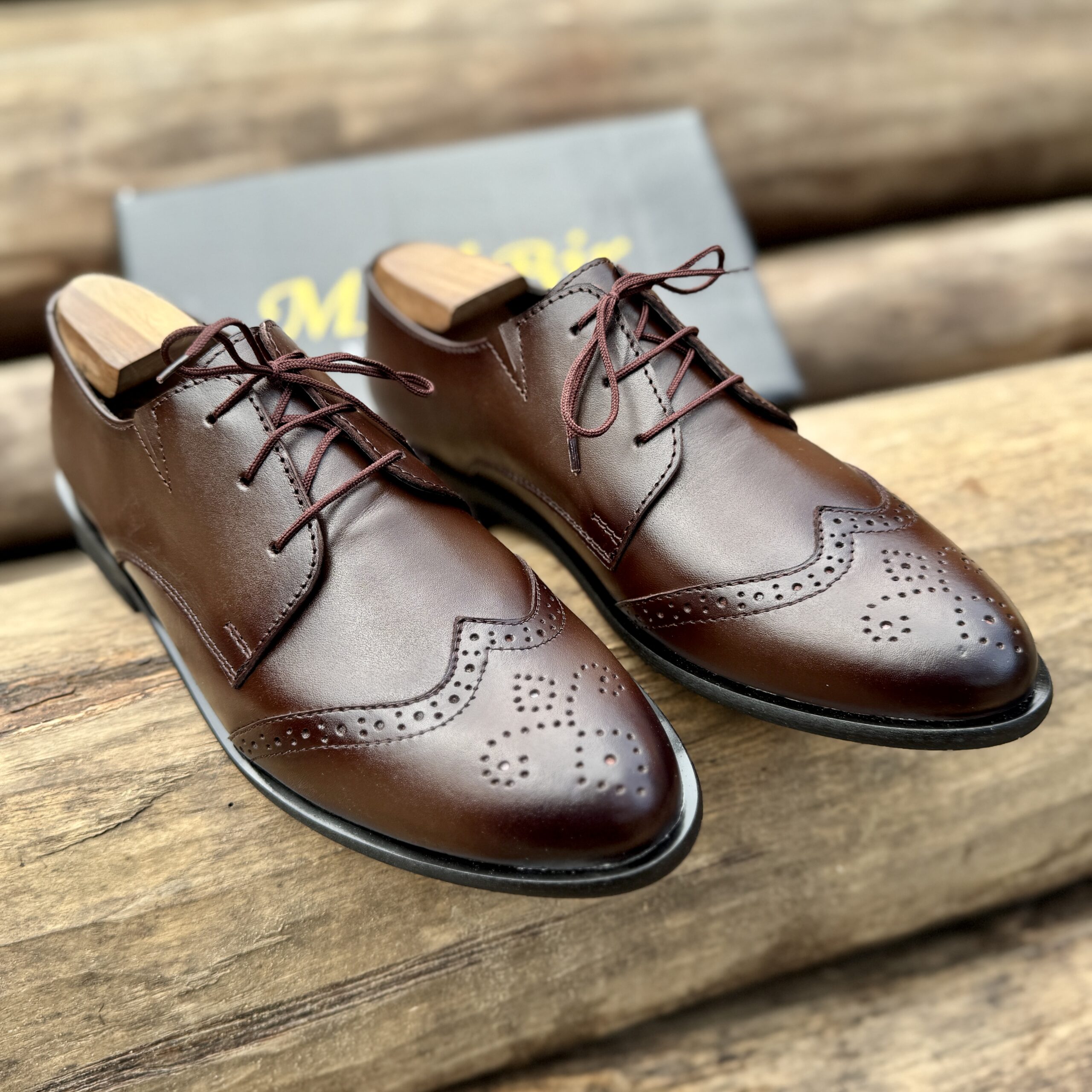 Handmade Brogue Derby Shoes| 100% Genuine Leather |Dark Brown Leather - Image 2