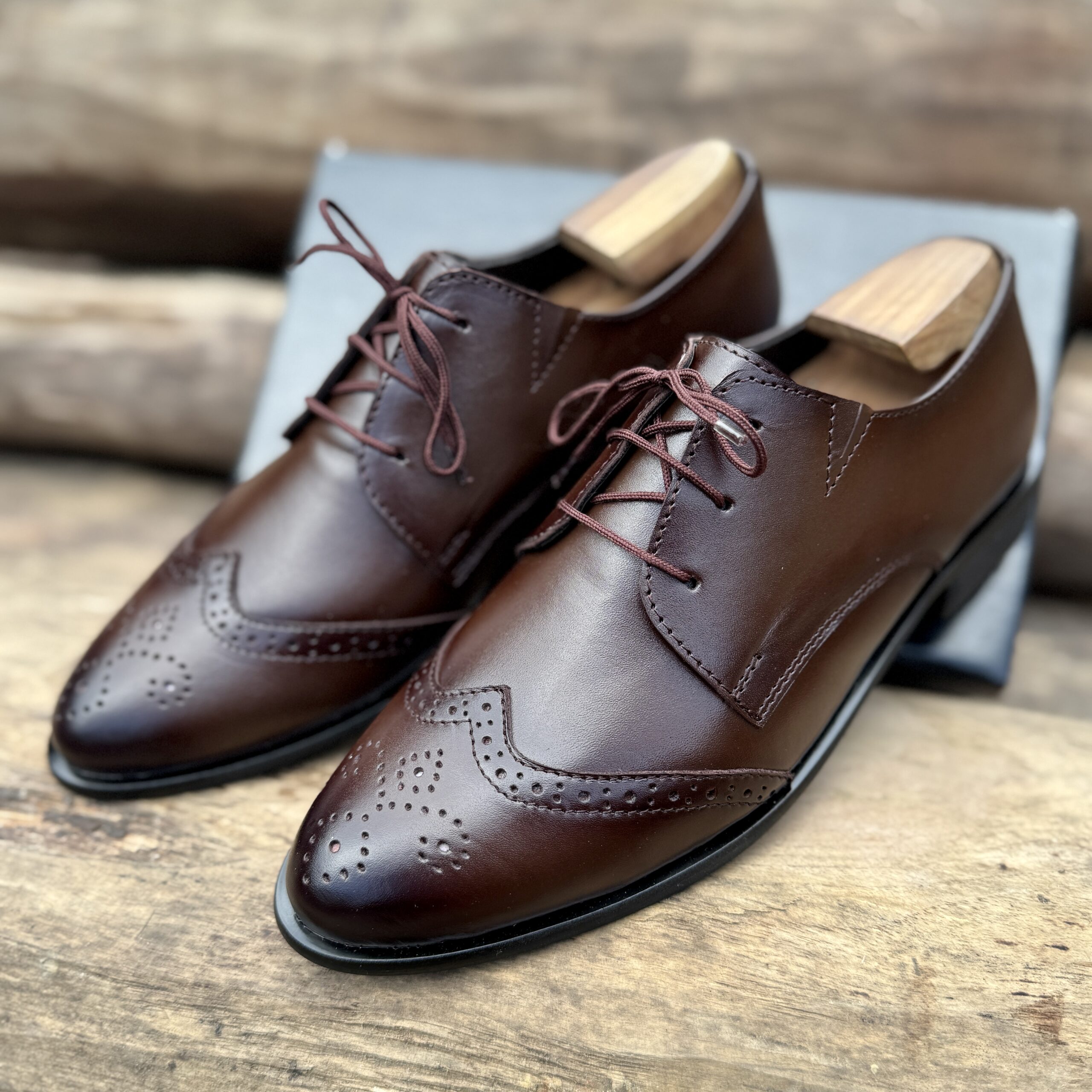 Handmade Brogue Derby Shoes| 100% Genuine Leather |Dark Brown Leather - Image 3